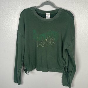 Aerie Offline Green cropped Running Late graphic Crewneck side tie sweatshirt